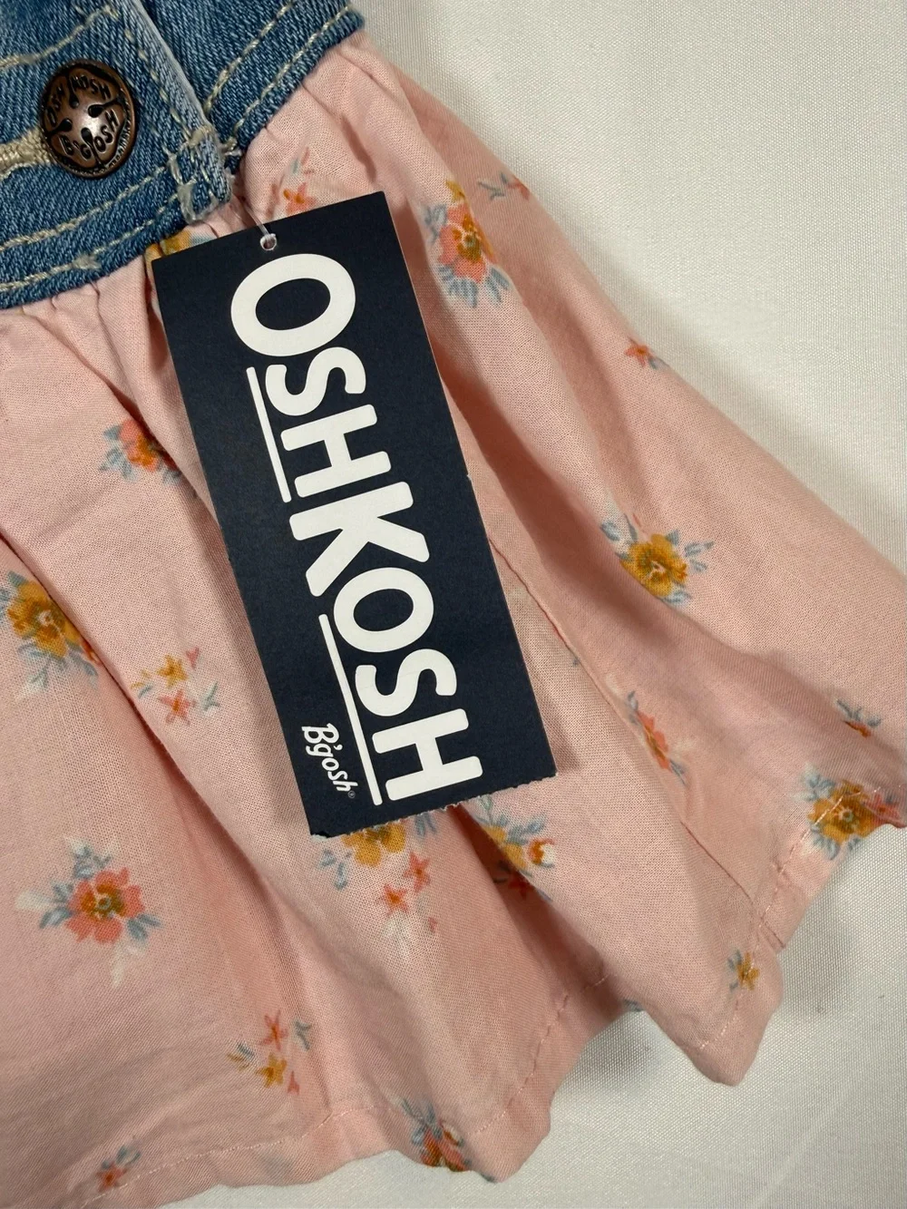 NWT OSHKOSH Girl Denim Floral Overall Jumper Dress 3M Cottagecore‎ Farmhouse NEW